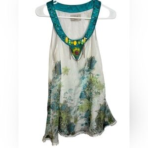 Vintage Y2K 90s LM Lulu Multi Textured Print Tank Bead Accents Size Medium